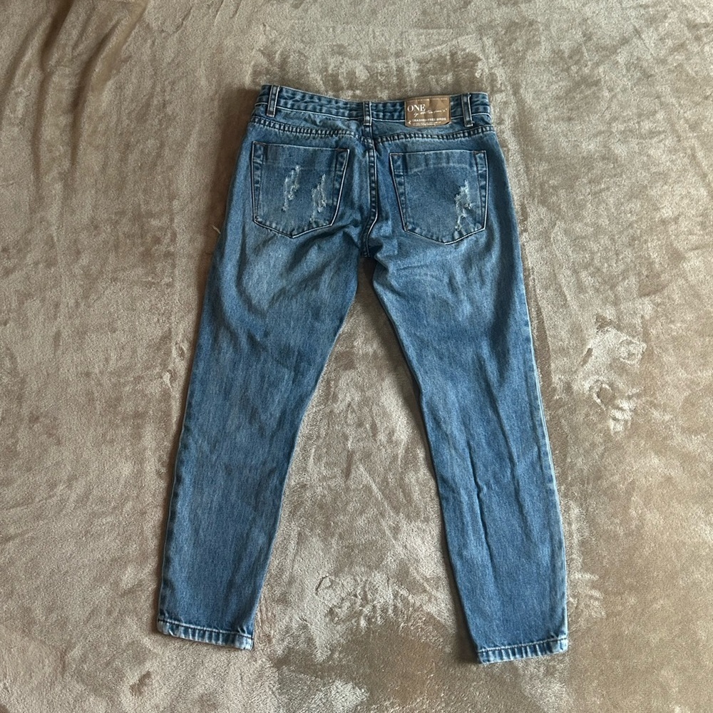 One by EightySeven X Distressed Skinny Jeans Size 26|Zipper Ankle|Patch Detail - Picture 12 of 16